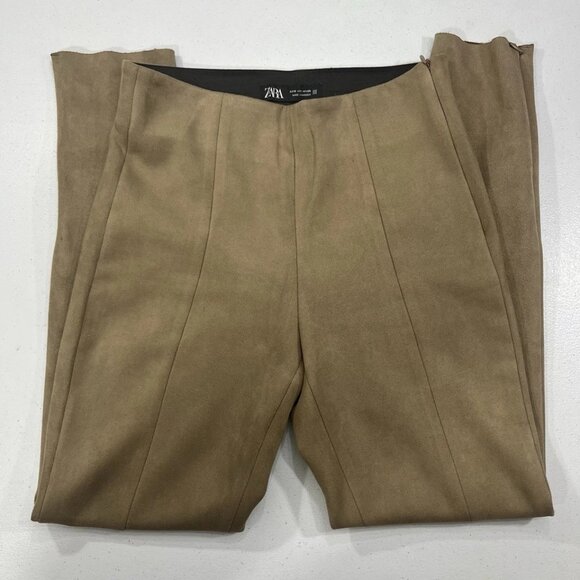 Zara Faux Suede Leggings Zipper Hems Fitted Flirty Formal Wear Size Small - Picture 1 of 6